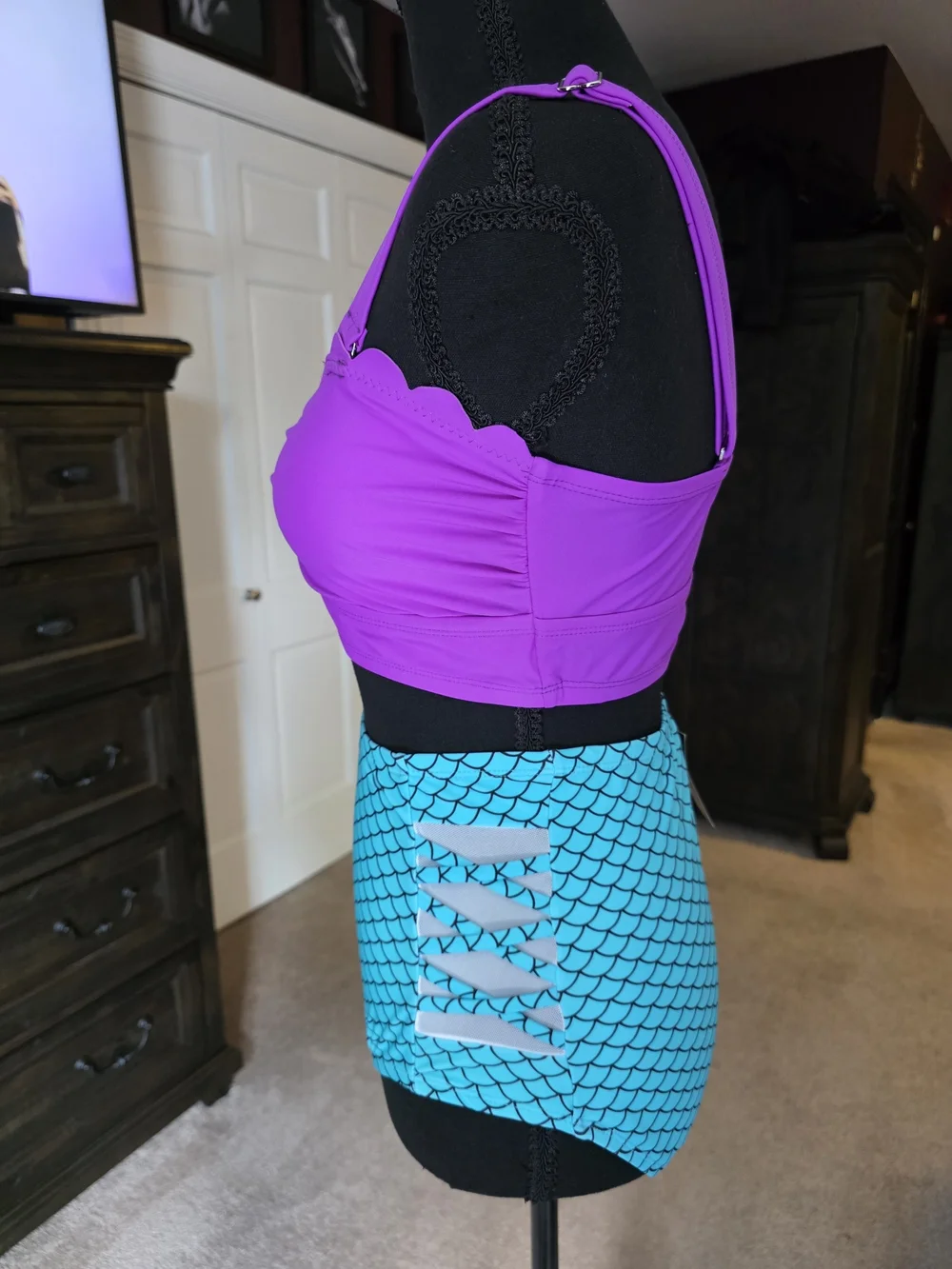 Purple & Turquoise Mermaid Scale High-Waisted Bikini Set Size XL NWT